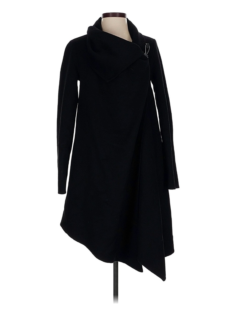 All Saints Black Asymmetrical Draped Dress with High Funnel Collar